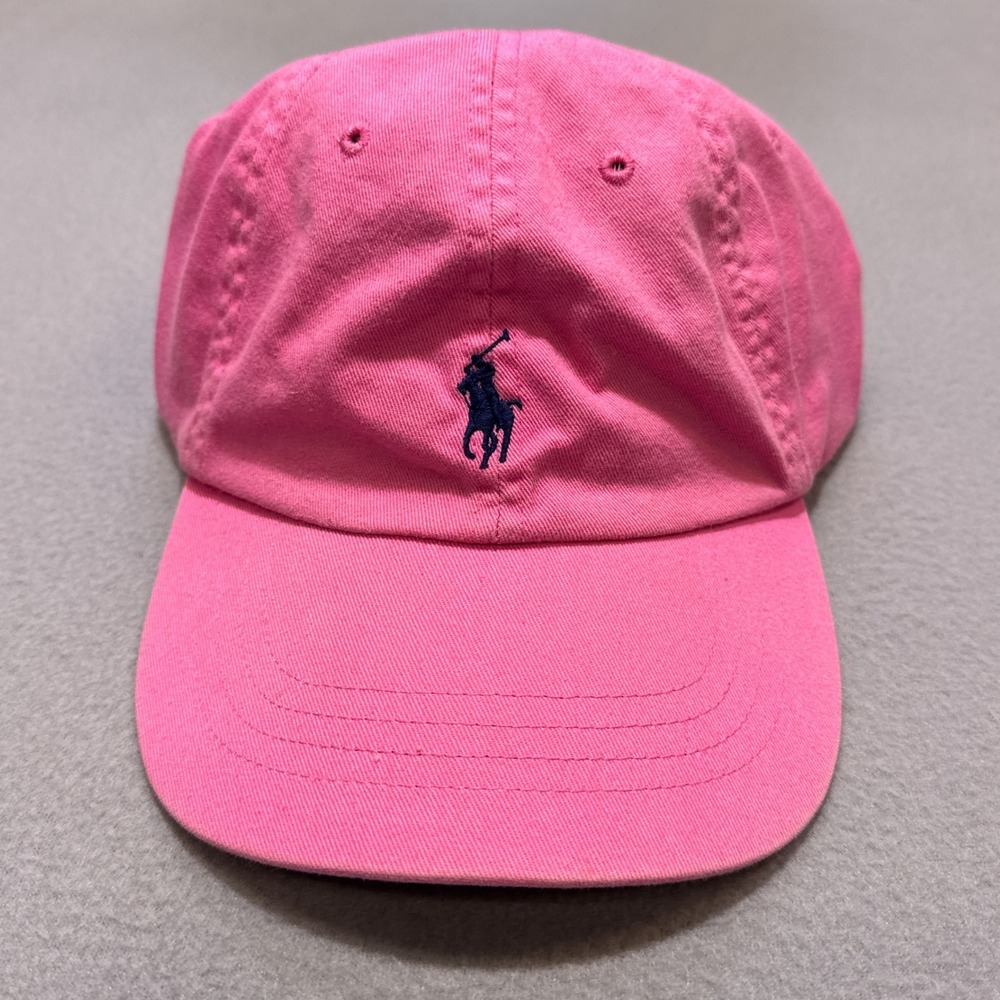 POLO RALPH LAUREN Baseball Cap Unisex OS Pink Leather Strap Navy Pony Logo